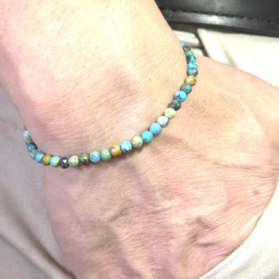 Turquoise Beaded Minimalist Stretch Bracelet | 4mm Faceted Genuine Natural Gemstone | Handmade to Order
