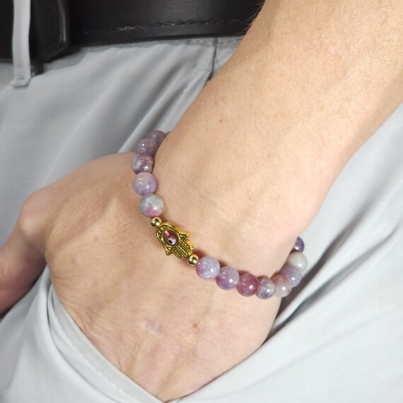 Pink Tourmaline Evil Eye Stretch Bracelet | Genuine Natural Gemstone | Handmade to Order