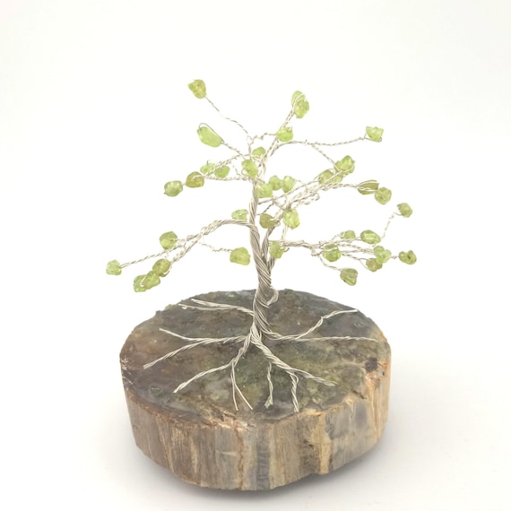 Peridot Wire Wrapped Mini Crystal Gemstone Tree | Made In Argentium Silver | Handmade Decor for Home, Office, Bedroom, Library, & More