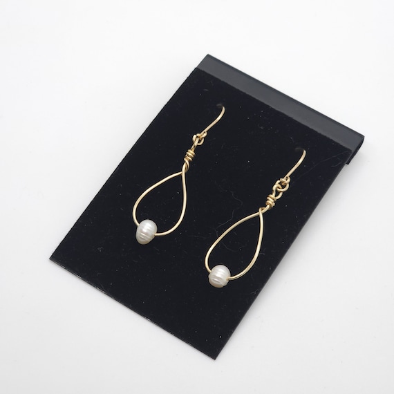 Pearl Teardrop Earrings | Handmade in 12k Solid Gold-Filled Wire and Genuine Natural Pearl