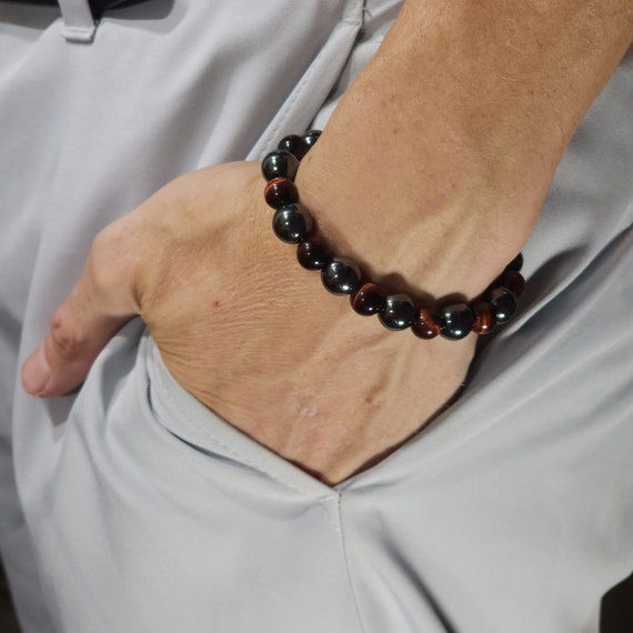 Red Tiger's Eye & Hematite Stretch Bracelet | 8mm/10mm Genuine Natural Gemstone | Handmade to Order