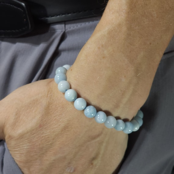 Aquamarine Stretch Bracelet | 8mm Genuine Natural Gemstone | Handmade to Order