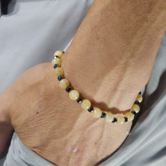 Yellow Calcite & Terahertz Beaded Semi-Minimalist Stretch Bracelet | 6mm/4mm Genuine Natural Gemstone | Handmade to Order