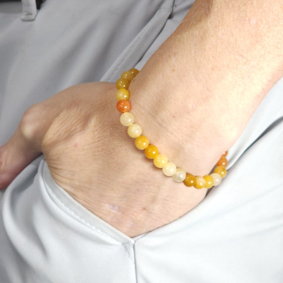 Gold Thread Jade Beaded Semi-Minimalist Stretch Bracelet | 6mm Genuine Natural Gemstone | Handmade to Order
