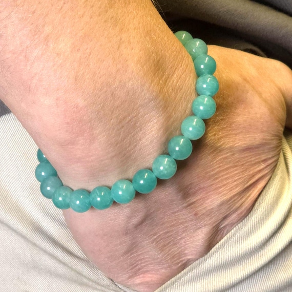 Amazonite Genuine Gemstone Handmade Beaded Bracelet | 8mm | Round | 7A