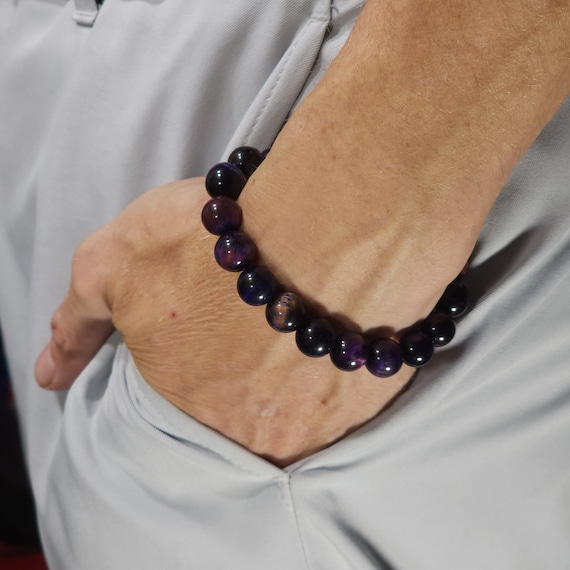 Purple Galaxy Tiger's Eye Stretch Bracelet | 10mm Genuine Natural Gemstone | Handmade to Order