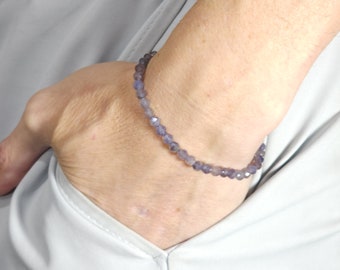 Iolite Genuine Gemstone Handmade Beaded Minimalist Bracelet | 4mm | Faceted