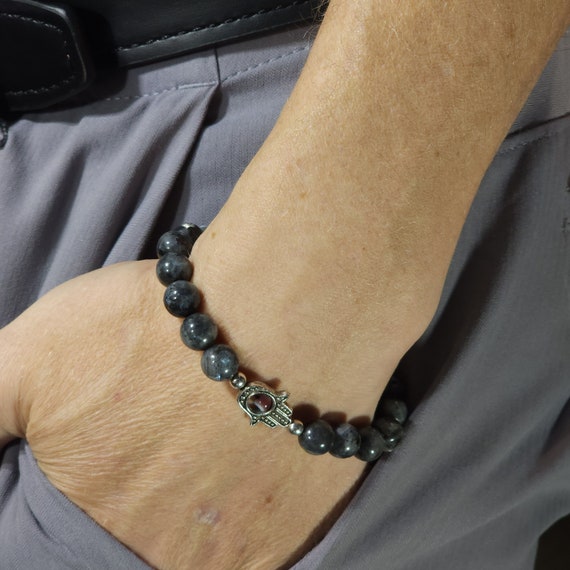 Larvikite Evil Eye Stretch Bracelet | 8 mm Genuine Natural Gemstone | Handmade to Order