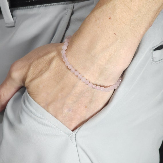Rose Quartz Beaded Minimalist Stretch Bracelet | 4mm Faceted Genuine Natural Gemstone | Handmade to Order