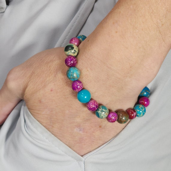 Pink & Blue Sea Sediment Jasper Stretch Bracelet | 10mm/8mm Genuine Natural Gemstone | Handmade to Order