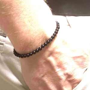 Black Obsidian Beaded Minimalist Stretch Bracelet | 4mm Genuine Natural Gemstone | Handmade to Order