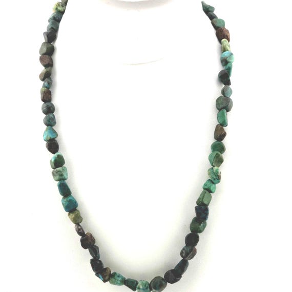 Chrysocolla Beaded Necklace | 20" Natural Gemstone Nuggets | Handmade | Hypoallergenic Version Available