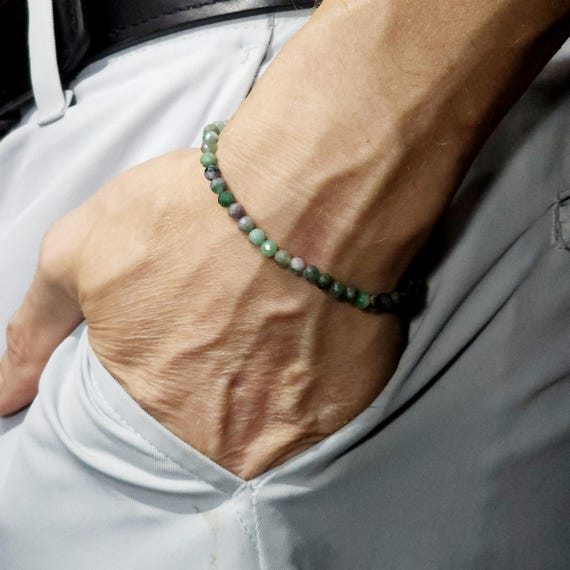 Genuine Emerald Beaded Minimalist Stretch Bracelet | 4mm Natural Zambian Gemstone | Handmade to Order