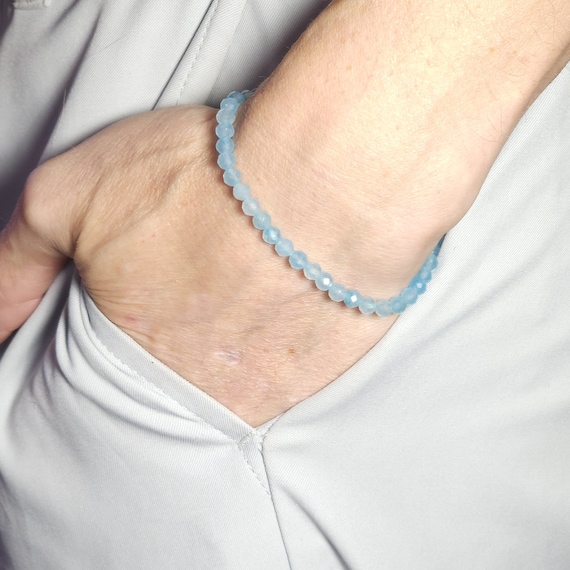 Blue Chalcedony Minimalist Stretch Bracelet | 4mm Genuine Natural Gemstone | Handmade to Order