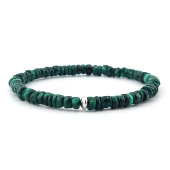 Malachite Beaded Minimalist Heishi Stretch Bracelet | 4mm Genuine Natural AAA Gemstone | Handmade to Order
