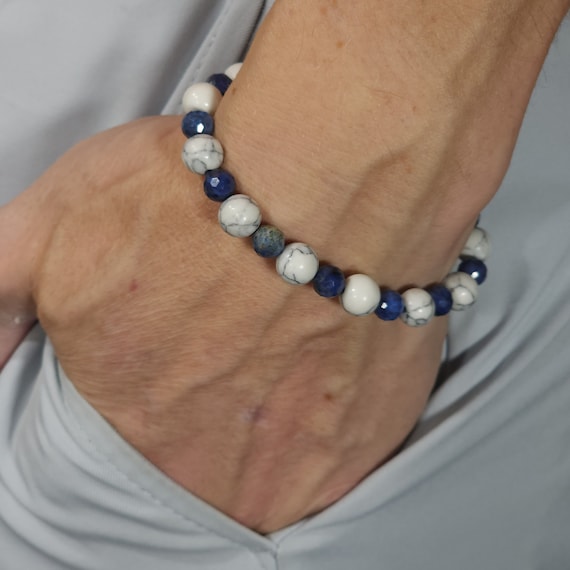 Howlite & Dumortierite Stretch Bracelet | 8mm/6mm Genuine Natural Gemstone | Handmade to Order