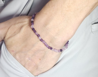 Lepidolite Minimalist Stretch Bracelet | 4mm Genuine Natural Gemstone | Handmade to Order