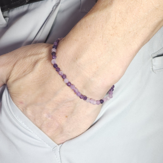 Lepidolite Minimalist Stretch Bracelet | 4mm Genuine Natural Gemstone | Handmade to Order
