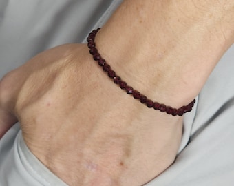Garnet Beaded Minimalist Stretch Bracelet | 4mm Faceted Genuine Natural AAA Gemstone | Handmade to Order
