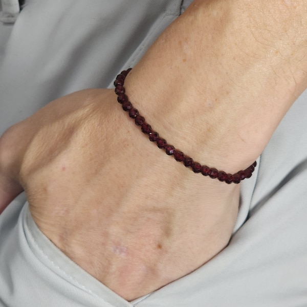 Garnet Genuine Gemstone Handmade Beaded Minimalist Bracelet | 4mm | Faceted