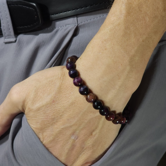 Black Galaxy Tiger's Eye Stretch Bracelet | 8mm Genuine Natural Gemstone | Handmade to Order