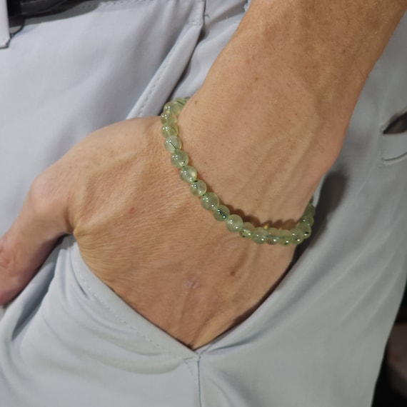 Prehnite Beaded Semi-Minimalist Stretch Bracelet | 6mm Genuine Natural Gemstone | Handmade to Order
