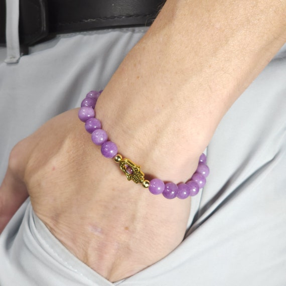 Purple Kunzite Evil Eye Stretch Bracelet | Genuine Natural Gemstone | Handmade to Order