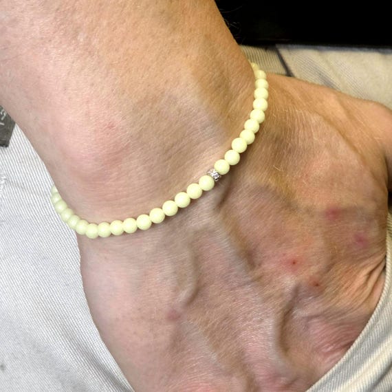 Yellow Handmade Beaded Minimalist Glow Bracelet | 4mm | Round Luminous Stone/Glass