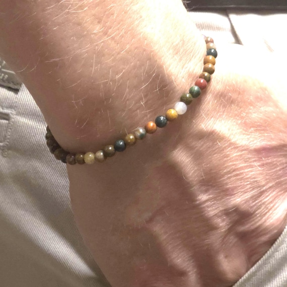Ocean Agate Genuine Gemstone Handmade Beaded Minimalist Bracelet | 4mm | Round