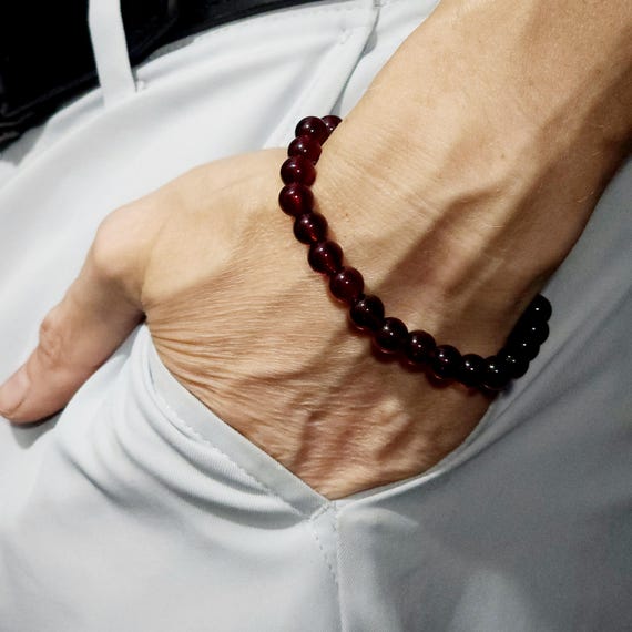 Garnet Chalcedony Stretch Bracelet | 8mm Genuine Natural Gemstone | Handmade to Order