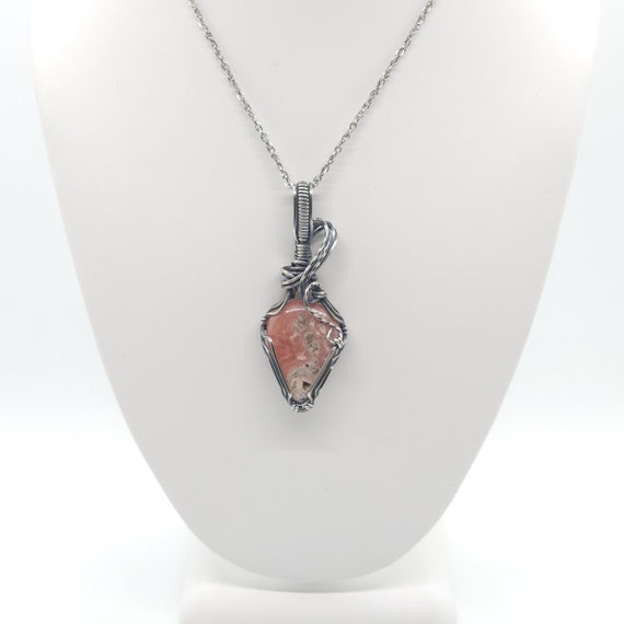 Argentinean Rhodochrosite Pendant Necklace | Hand Wrapped | Made in Argentium Silver