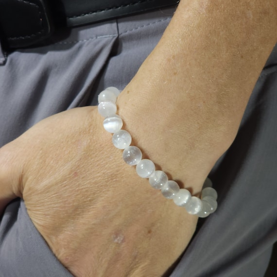 Selenite Stretch Bracelet | 8mm Genuine Natural Gemstone | Handmade to Order