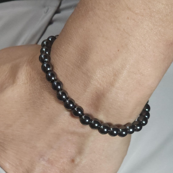 Hematite Beaded Semi-Minimalist Stretch Bracelet | Non-Magnet | 6mm Genuine Natural Gemstone | Handmade to Order | Optional Personalization