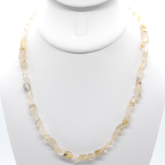 Gold Rutilated Quartz Beaded Necklace | 17" Genuine Natural Gemstone