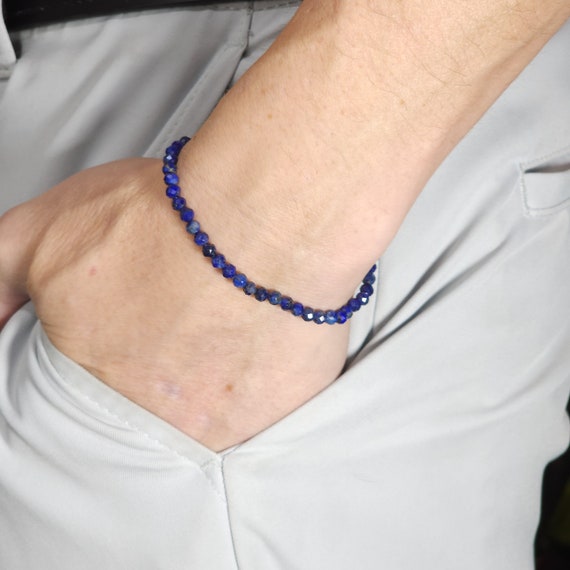 Lapis Lazuli Beaded Minimalist Stretch Bracelet | 4mm Genuine Natural Gemstone | Handmade to Order