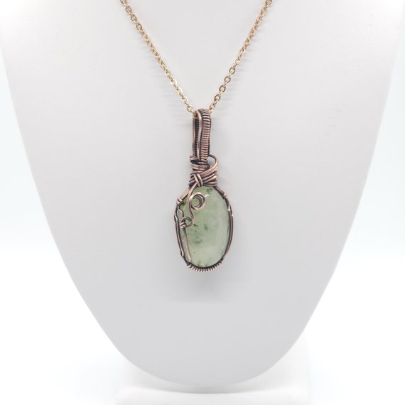 Prehnite Pendant Necklace | Hand Made | Wrapped in Copper