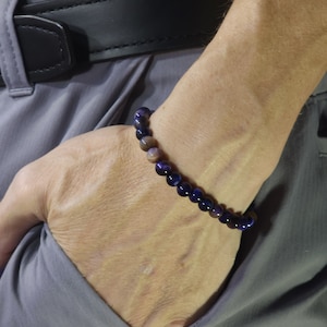 Blau Galaxy Tigerauge Perlen Semi-minimalistisch Stretch Armband | 6mm | Echter natürlicher Edelstein | Handgemacht, um zu bestellen