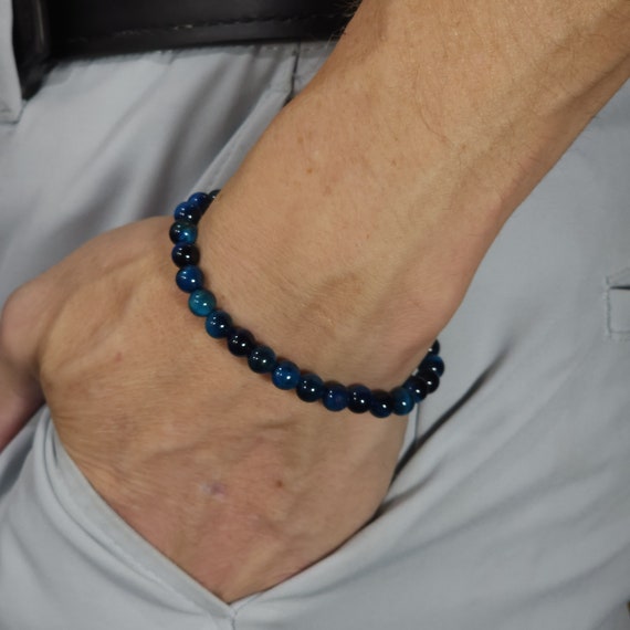 Blue Tiger's Eye Beaded Semi-Minimalist Stretch Bracelet | 6mm Genuine Natural Gemstone | Handmade to Order