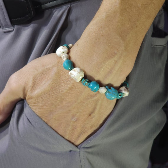 Crazy Skull Bracelet | Turquoise, Howlite, or Both | 6mm/8mm/10mm Healing Crystals | Handmade to Order