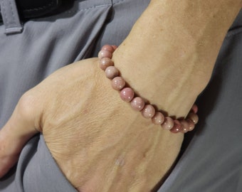 Rhodonite Stretch Bracelet | 8mm Genuine Natural Gemstone | Handmade to Order