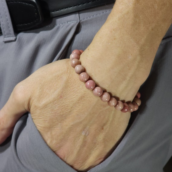 Rhodonite Stretch Bracelet | 8mm Genuine Natural Gemstone | Handmade to Order