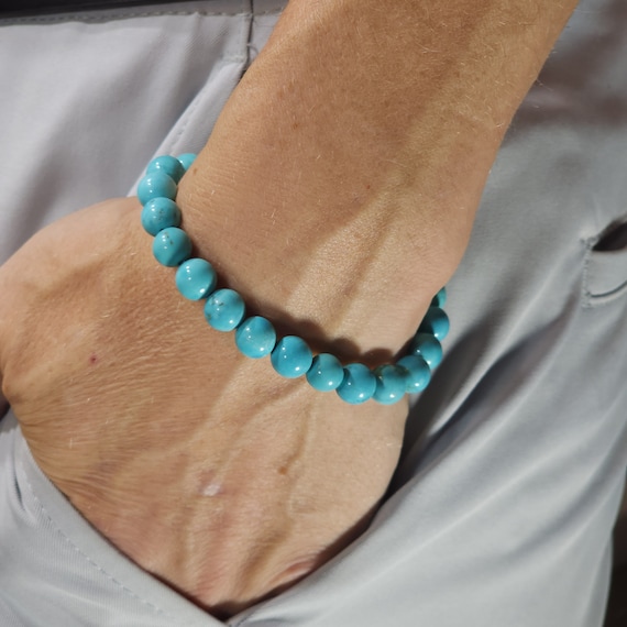 Mongolian Turquoise Stretch Bracelet | 8mm Genuine Natural Gemstone | Handmade to Order
