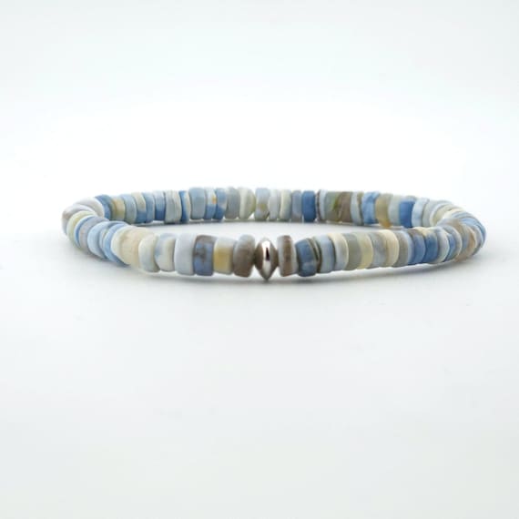 Blue Opal Beaded Heishi Stretch Bracelet | 6mm Genuine Natural AAA Gemstone | Handmade to Order