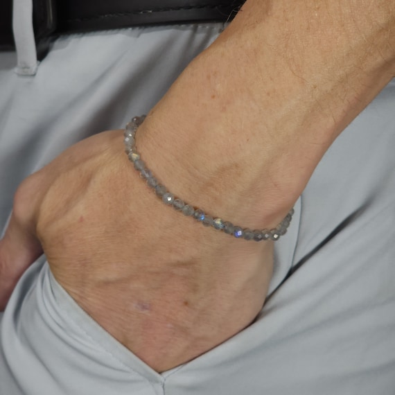 Labradorite Beaded Minimalist Stretch Bracelet | 4mm Faceted Genuine Natural AAA Gemstone | Handmade to Order