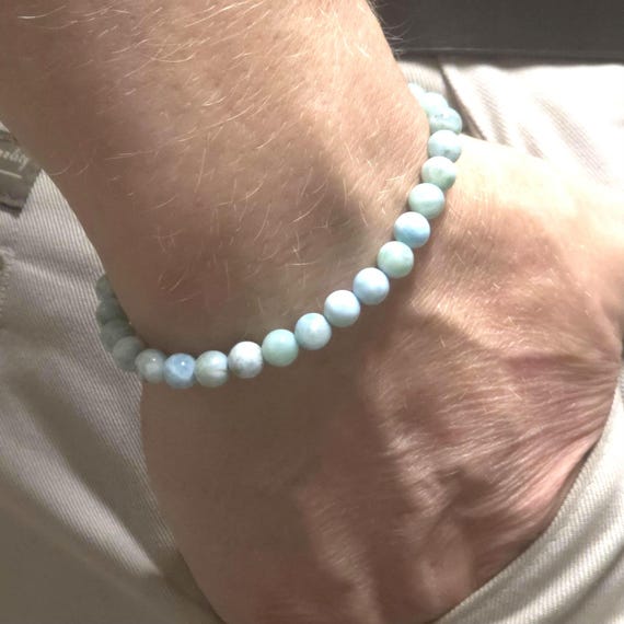 Larimar Genuine Gemstone Handmade Semi-Minimalist Beaded Bracelet | 6mm | Round | AAA