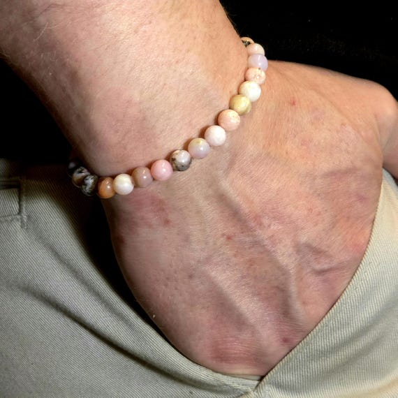 Peruvian Pink Opal Genuine Gemstone Handmade Semi-Minimalist Beaded Bracelet | 6mm | Round | AAA