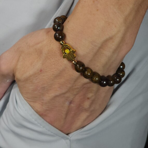 Bronzite Evil Eye Stretch Bracelet | 8 mm Genuine Natural Gemstone | Handmade to Order