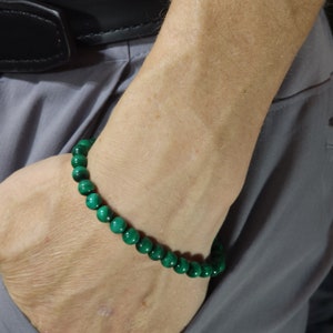 Malachite Beaded Semi-Minimalist Stretch Bracelet | 6mm Genuine Natural Gemstone | Handmade to Order
