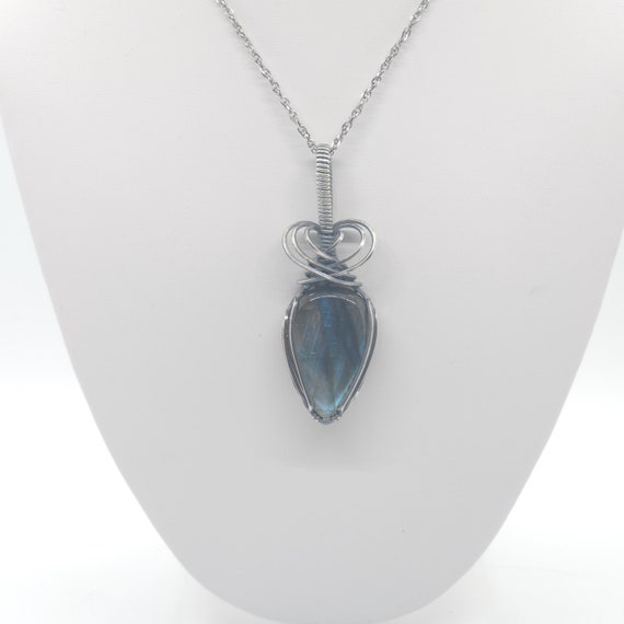 Blue Labradorite Pendant Necklace | Undyed |Hand Wrapped | Made in Argentium Silver