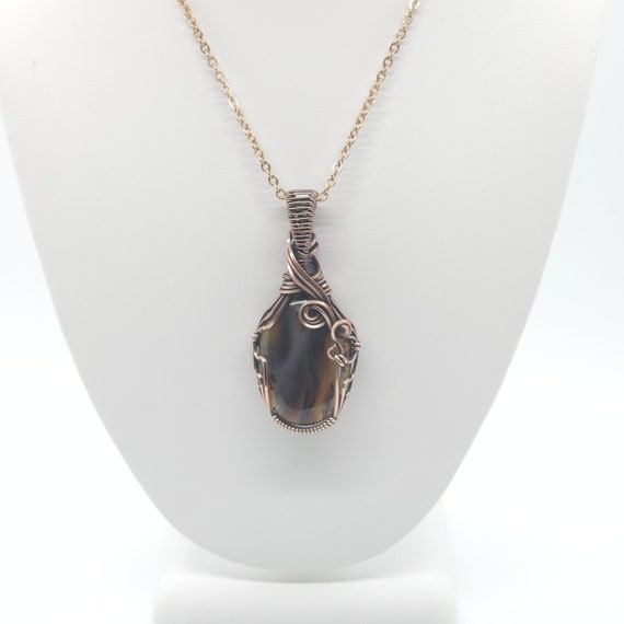 Botswana Agate Pendant Necklace | Hand Made | Wrapped in Copper